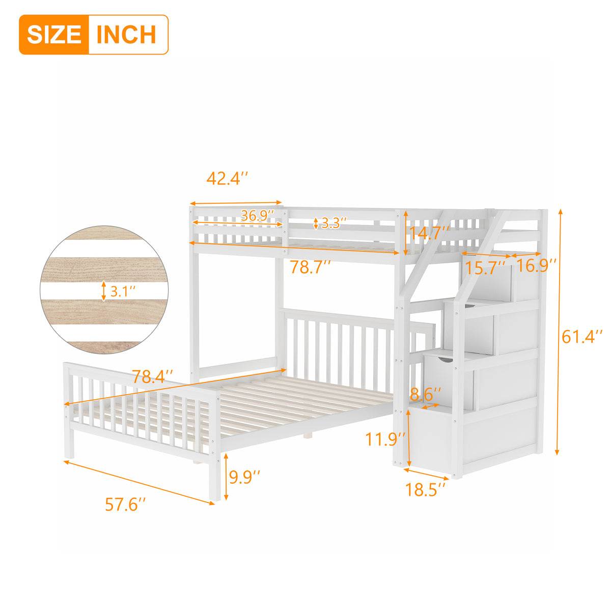 Twin Over Full Bunk Bed Gray Finish