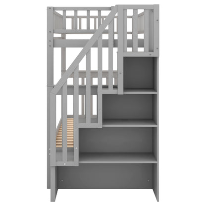 Twin Over Twin Bunk Bed with Trundle Gray