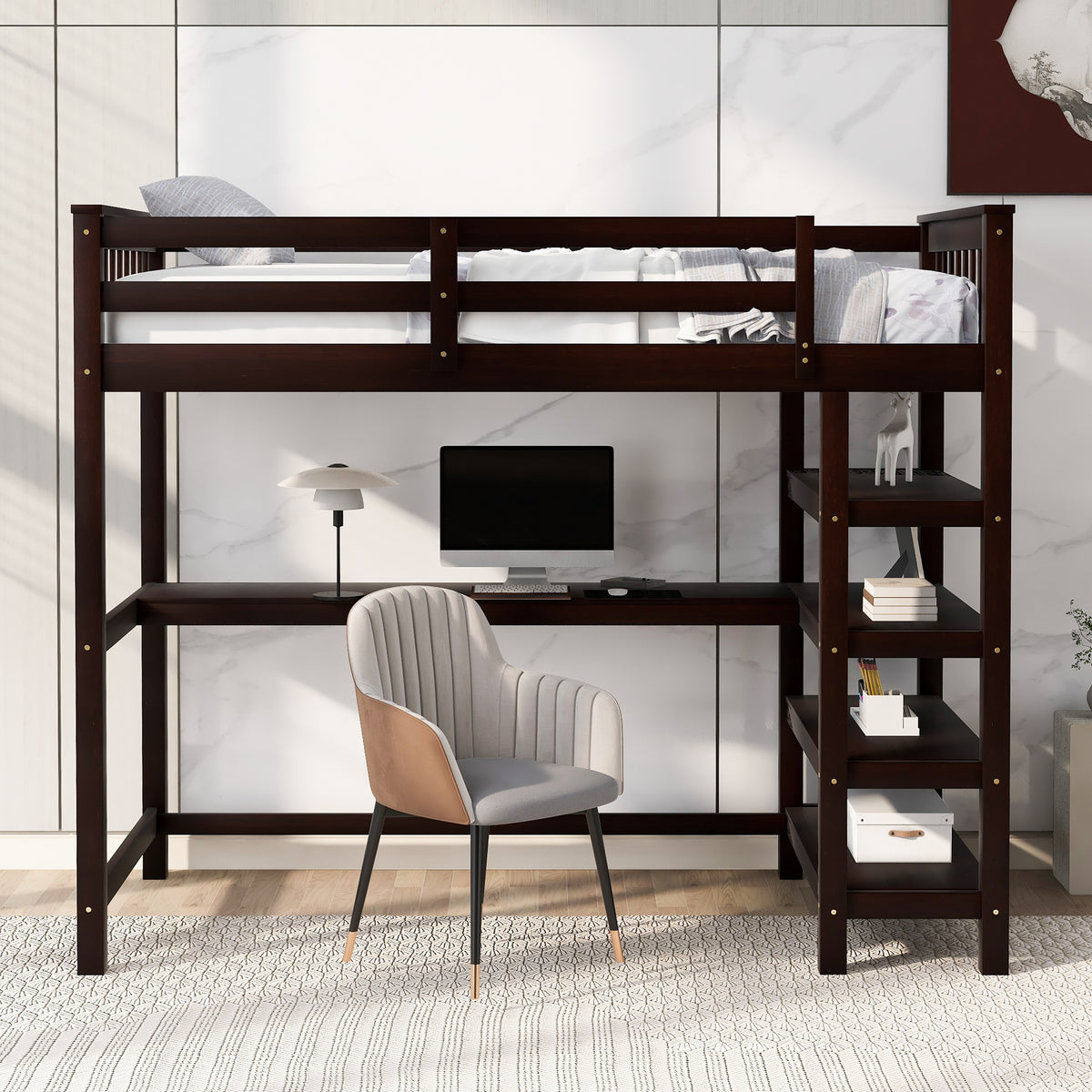 Twin Loft Bed with Storage Espresso Finish