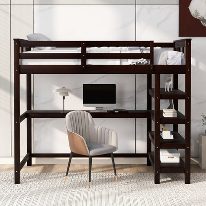 Twin Loft Bed with Storage Espresso Finish