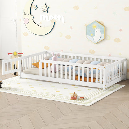 Twin Floor Bed with Guardrails White