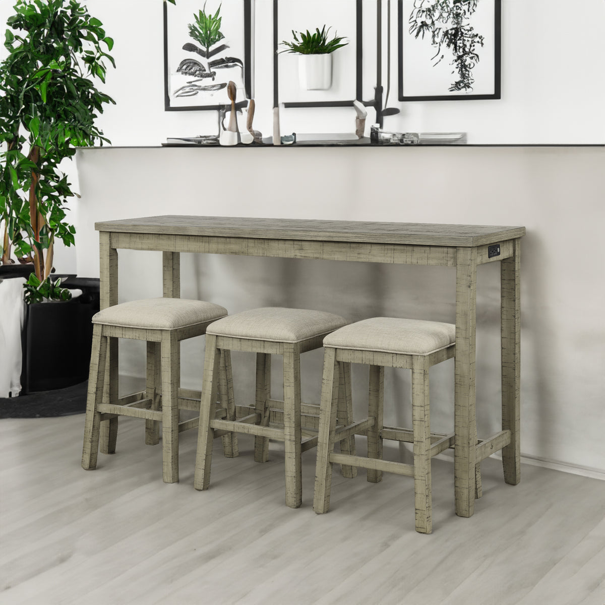 Counter Dining Set with Fabric Stools Green