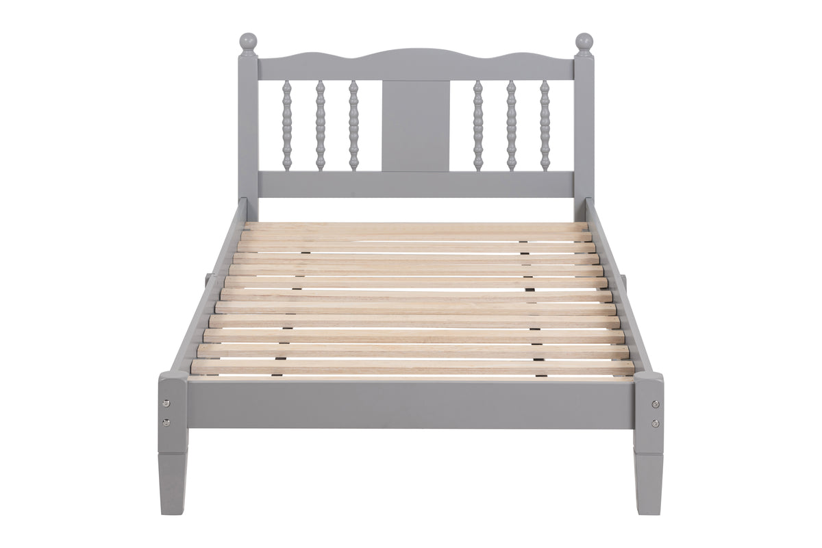 Twin Platform Bed with Slatted Headboard Gray