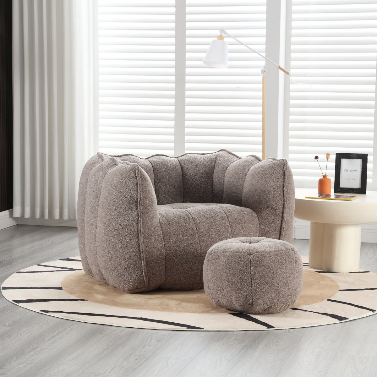 Soft Bean Bag Chair with Footstool Beige