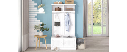 White Hall Tree Bench with Coat Hooks