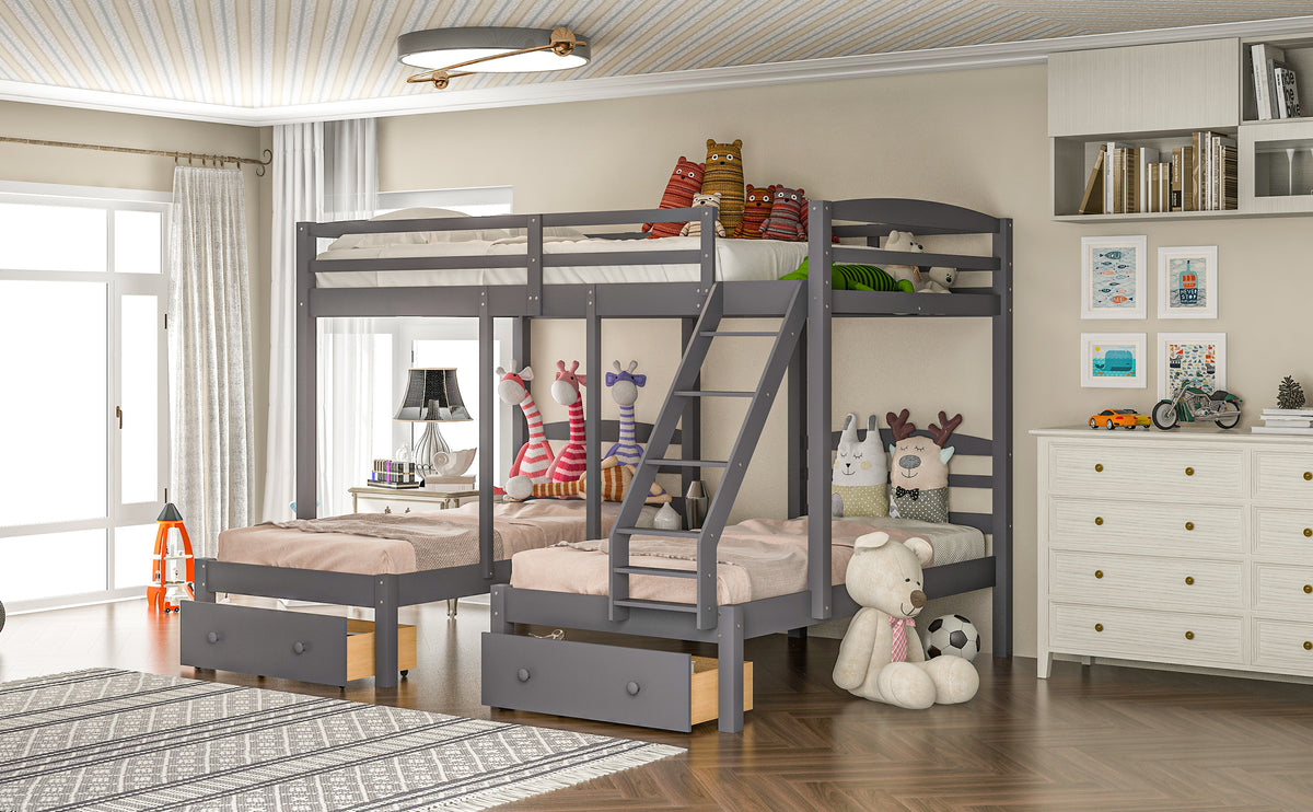 Full Triple Bunk Bed Gray