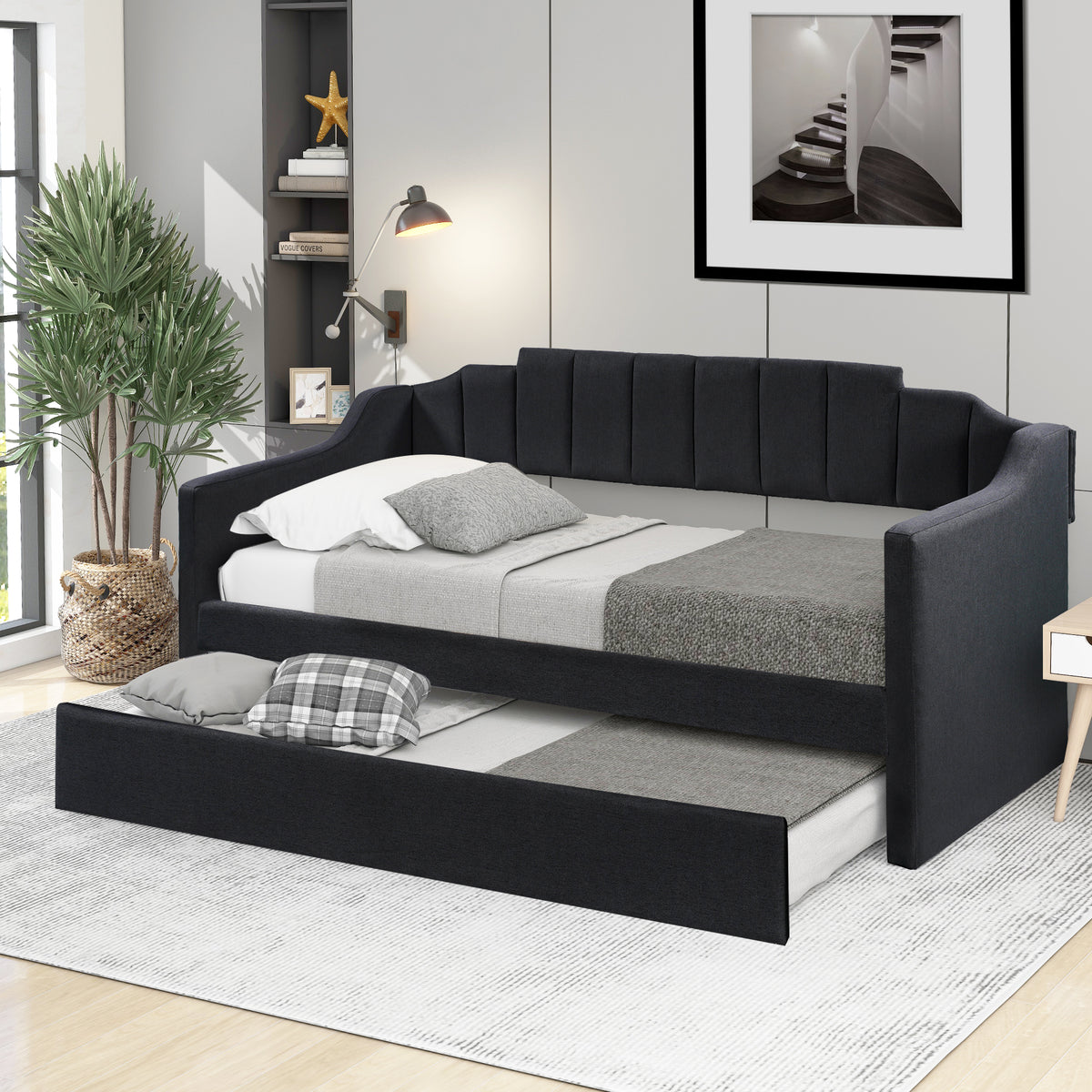 Twin Upholstered Daybed with Trundle – Black