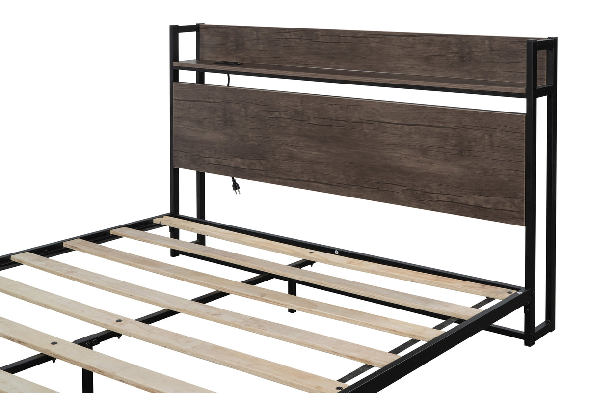 Platform Queen Bed with Storage and Support Frame