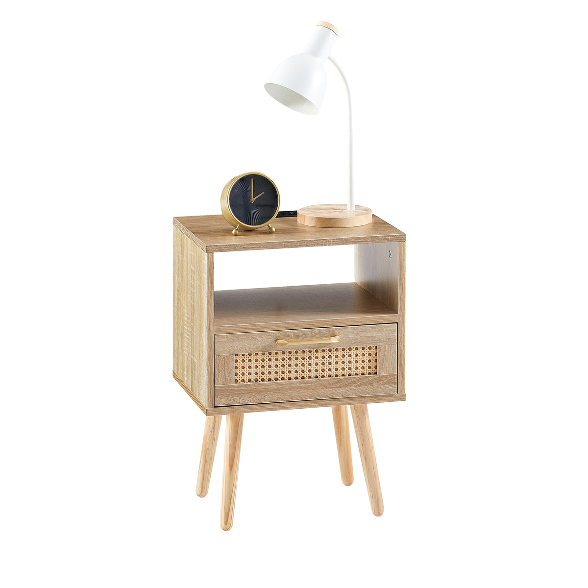 Rattan End Table with USB Ports and Drawer