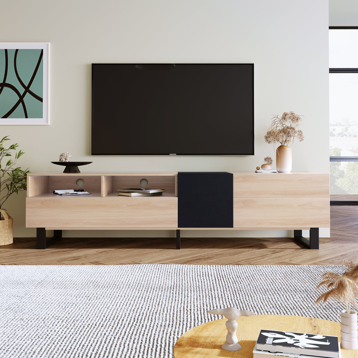 Modern 80" TV Stand with Storage Console