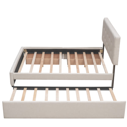 Upholstered Platform Bed Queen Dark Beige
