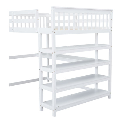 Full Loft Bed with Storage Desk – White