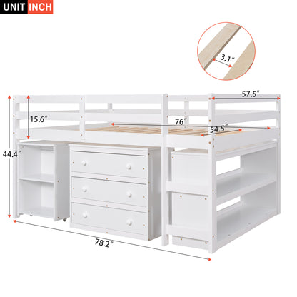 Full Loft Bed with Rolling Desk White