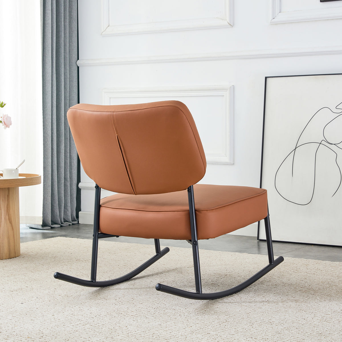 PU Leather Rocking Chair – Black Metal Legs