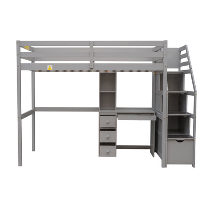 Twin Loft Bed with Storage Gray