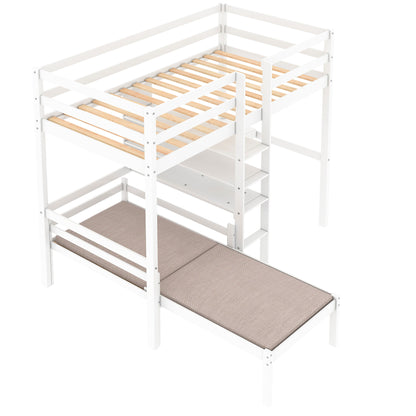 Convertible Loft Bunk Bed with Ladder White