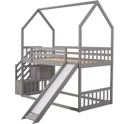 Twin Over Twin Bunk Bed with Storage Gray