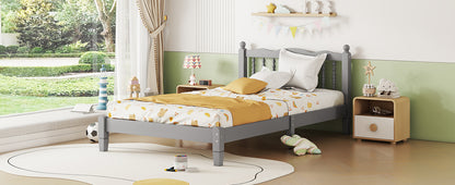 Twin Platform Bed with Slatted Headboard Gray
