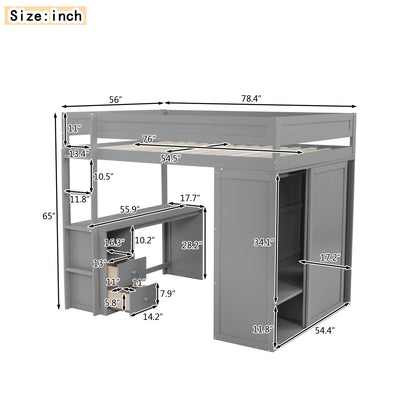 Full Loft Bed with Wardrobe Gray