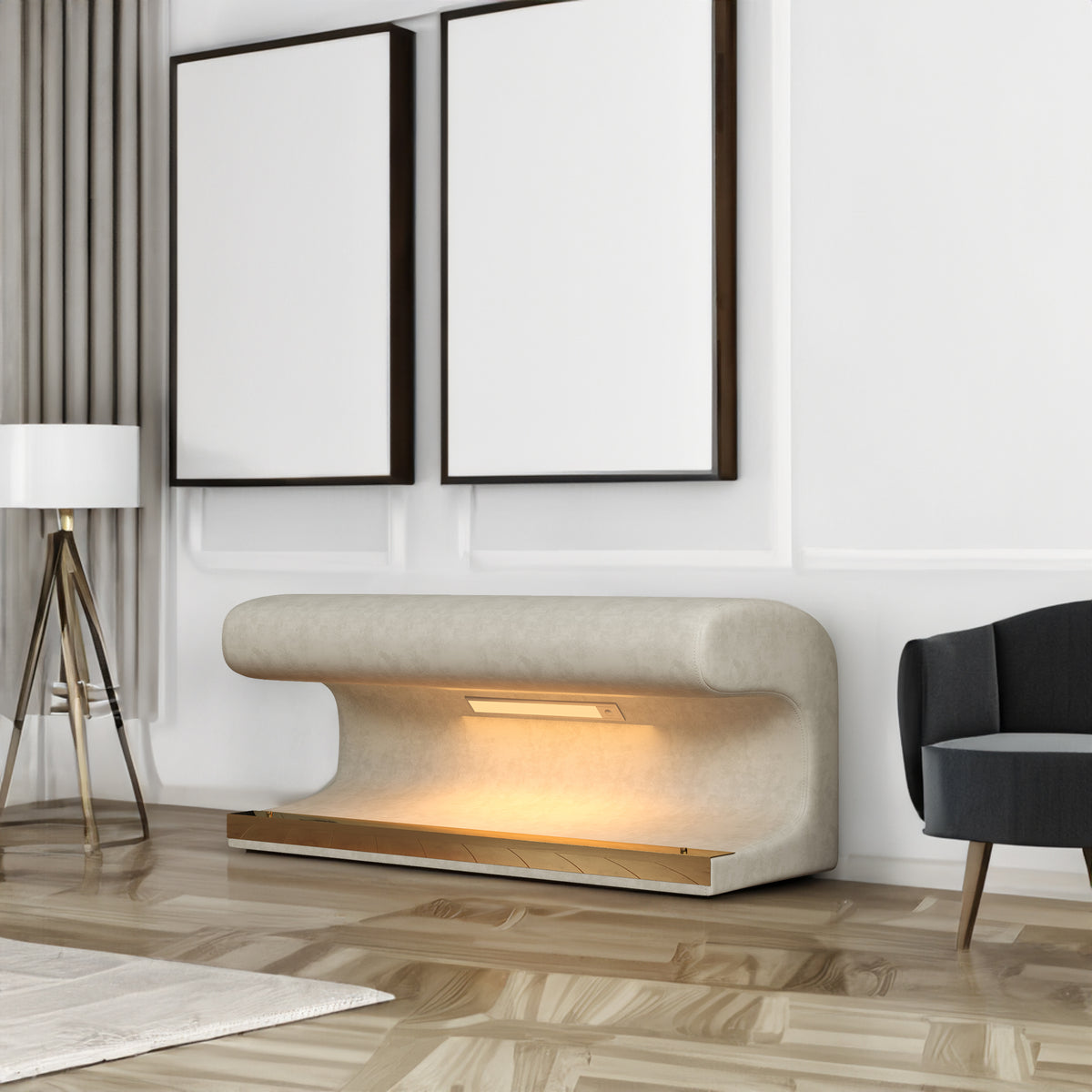 Leather Upholstered LED Entryway Bench – Beige