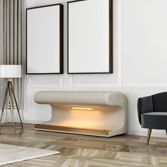 Leather Upholstered LED Entryway Bench – Beige