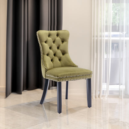 Tufted Olive Green Dining Chairs Set of 2