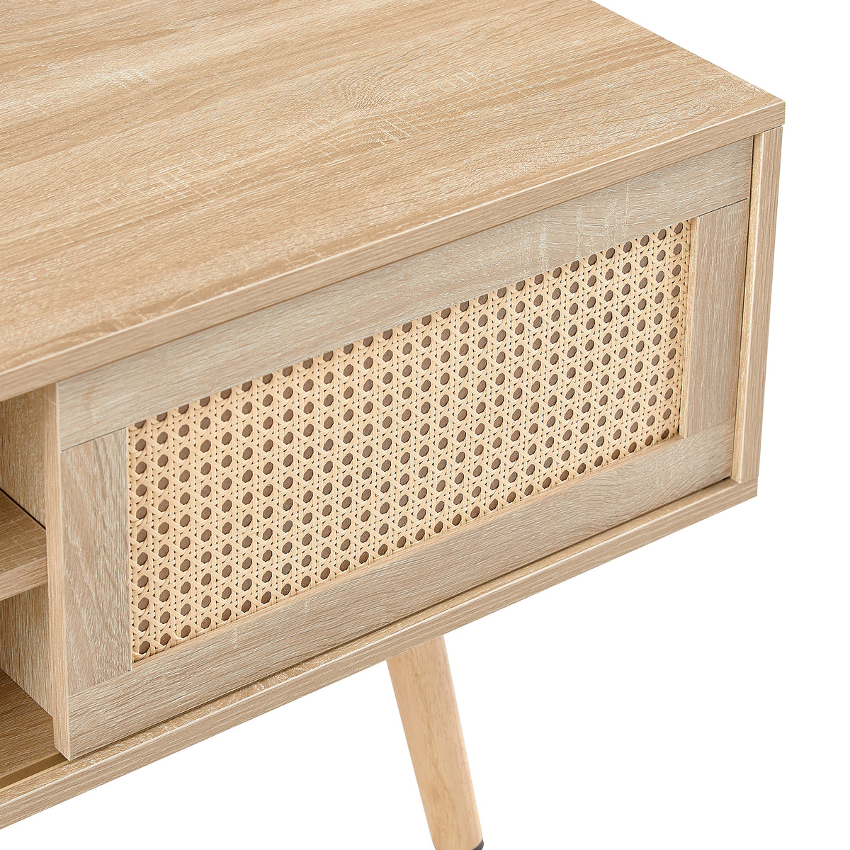 Rattan Wood TV Console – Adjustable Doors, Natural Finish