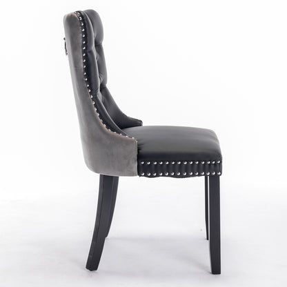 Tufted PU Dining Chairs Set of 2 Black Gray