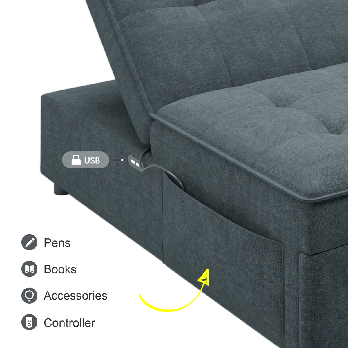 Modern Storage Ottoman with USB Port Dark Blue