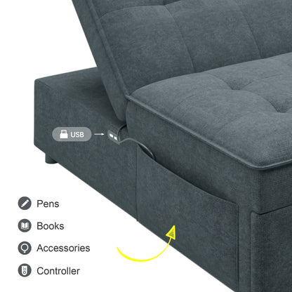 Modern Storage Ottoman with USB Port Dark Blue