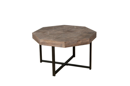 Octagonal Coffee Table with Cross Metal Base Brown