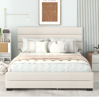 Queen Upholstered Bed with Twin Size Trundle Beige