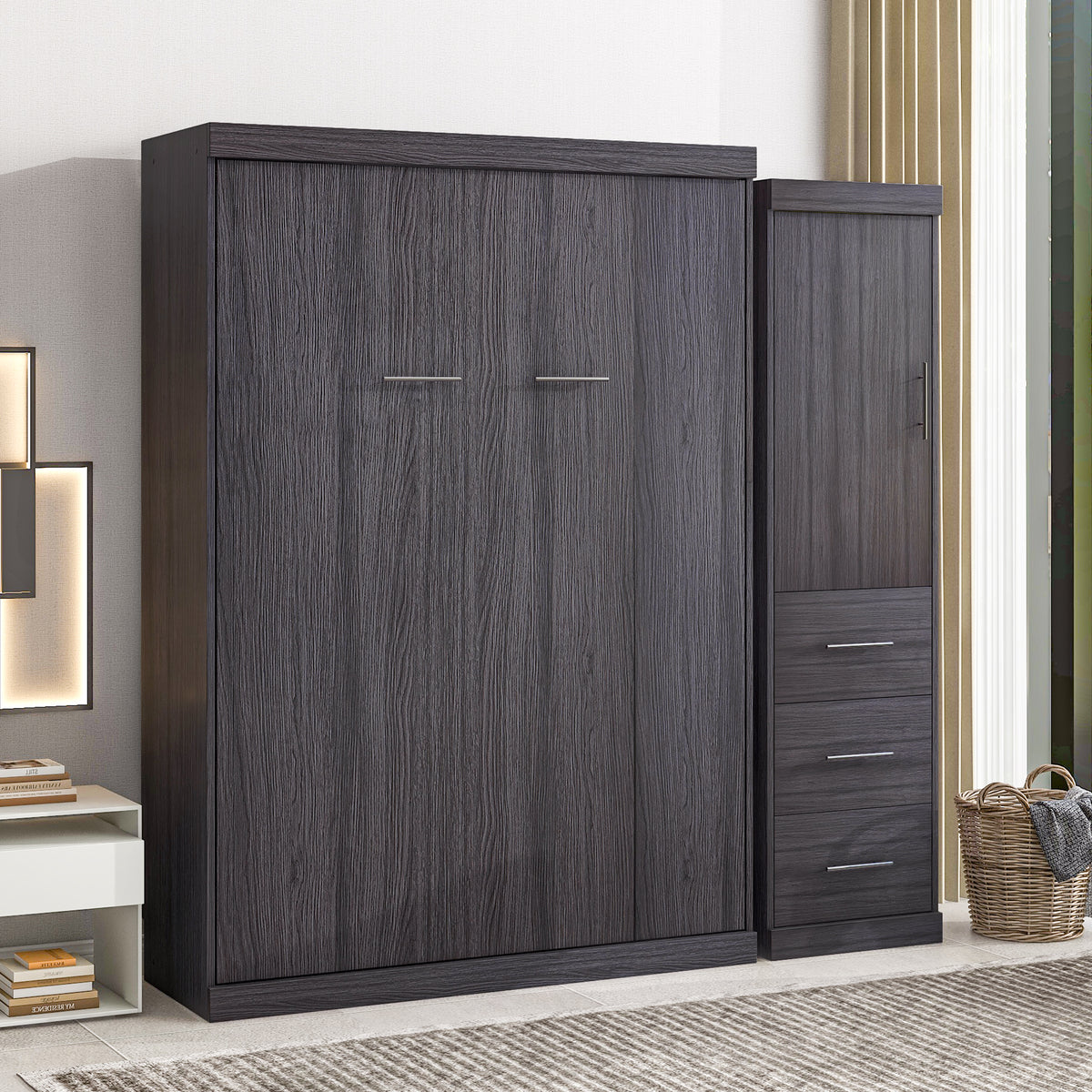 Full Murphy Bed with Wardrobe Gray