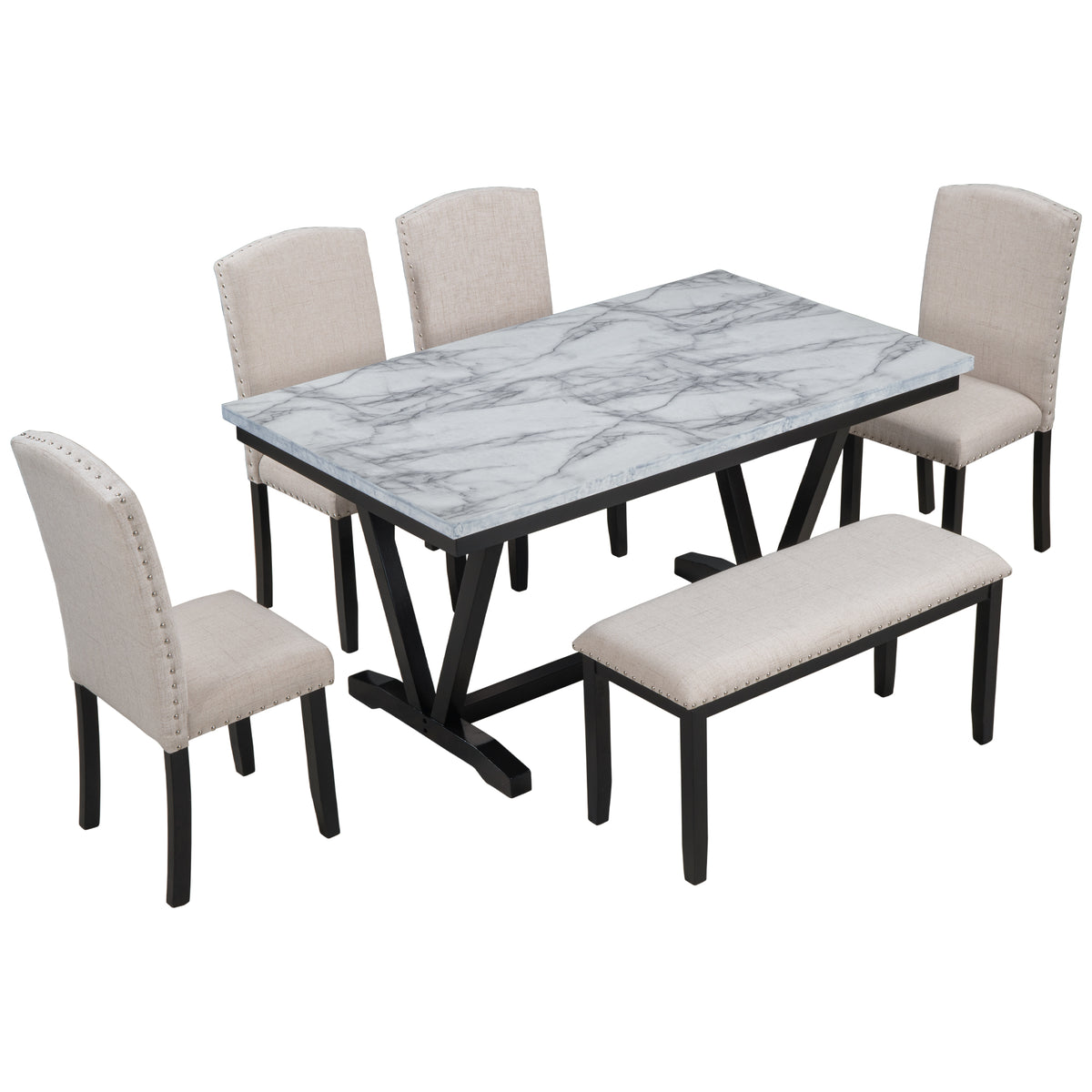 6-Piece Modern Dining Set – White Finish