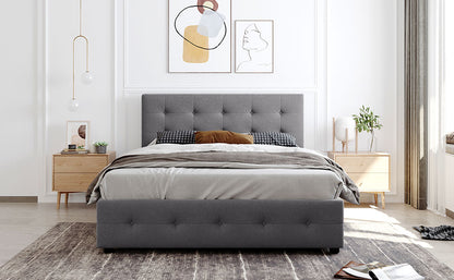 Upholstered Platform Bed with Drawers Light Gray