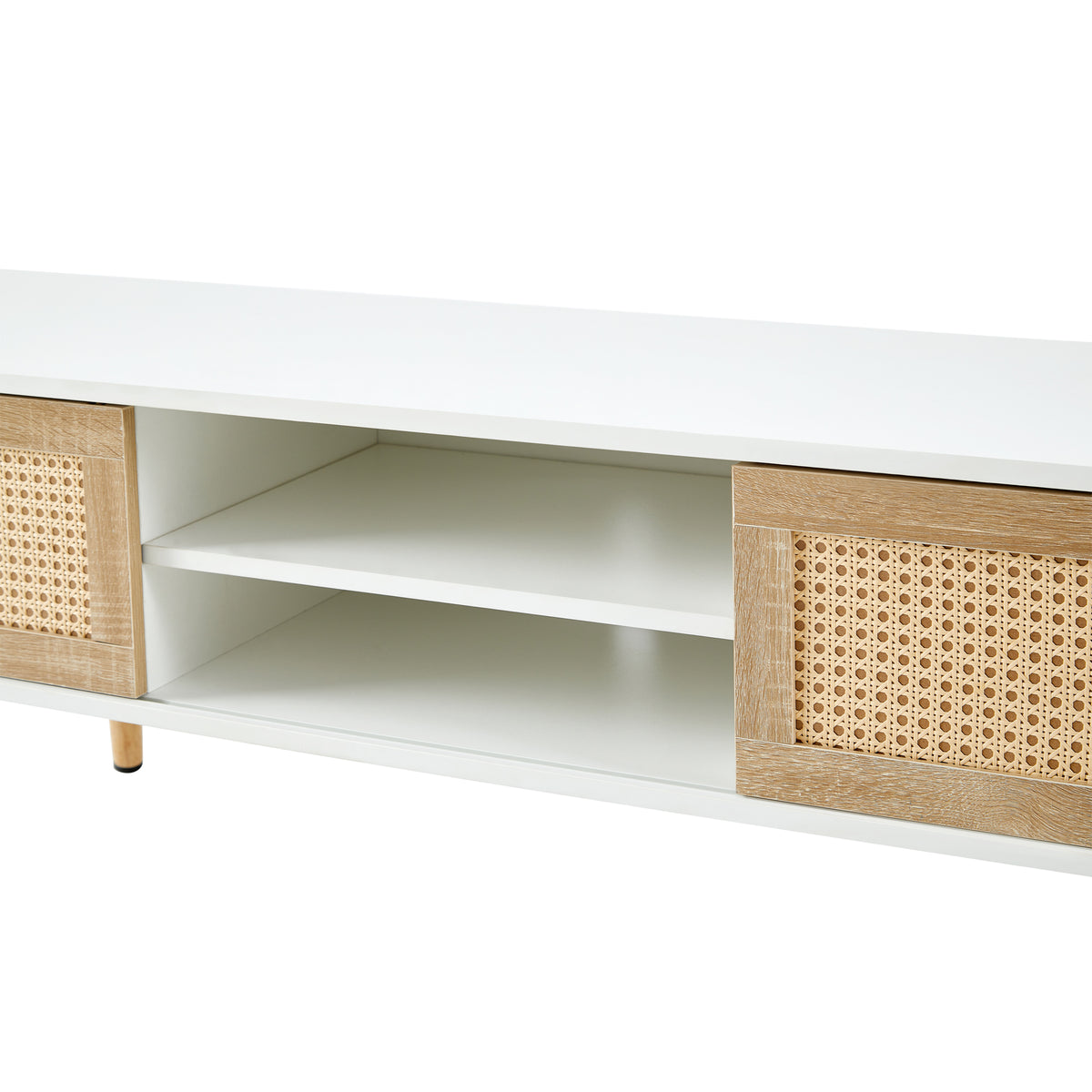 Rattan TV Cabinet with Adjustable Shelves White