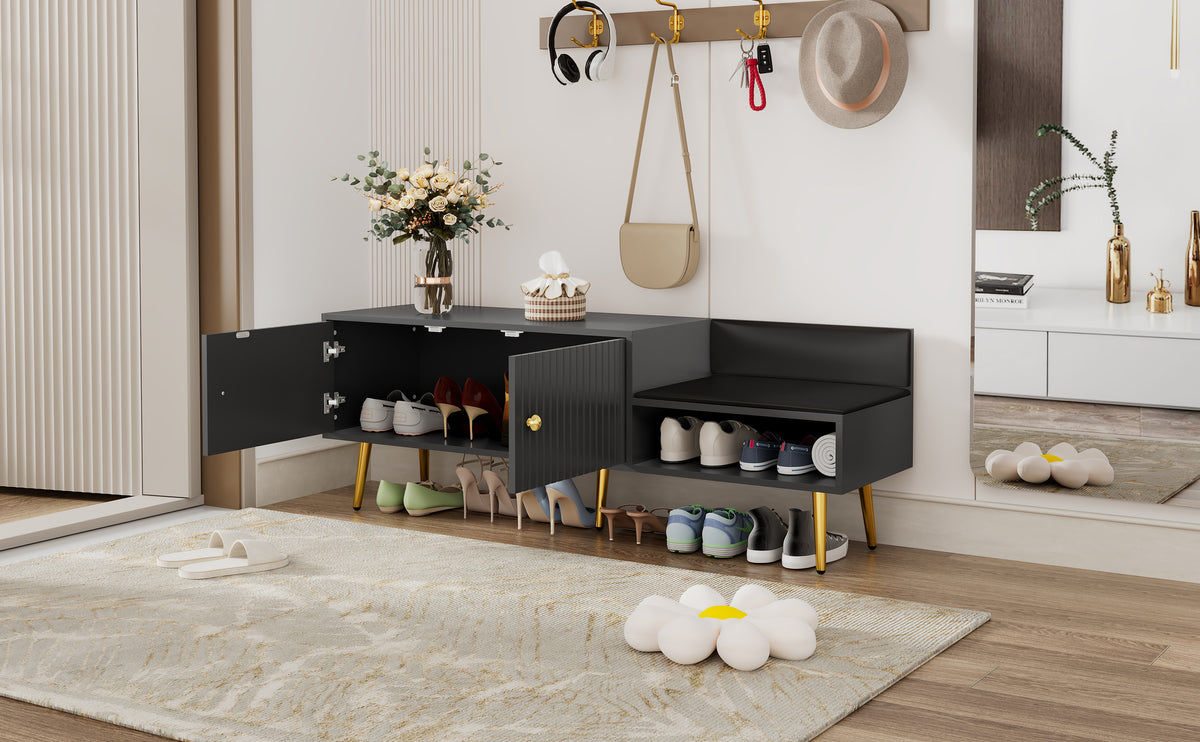 Modern Gray Shoe Storage Bench with Hidden Upholstered Seat