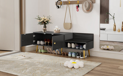 Modern Gray Shoe Storage Bench with Hidden Upholstered Seat