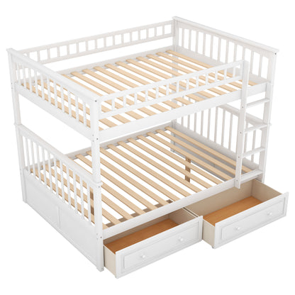 Convertible Full Bunk Bed with Drawers White