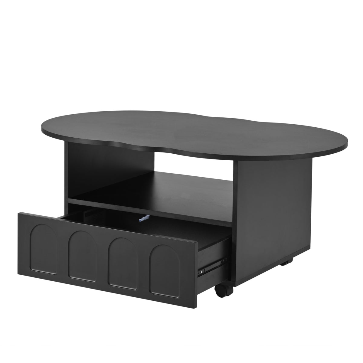 Cream Coffee Table with Storage Drawers – Black