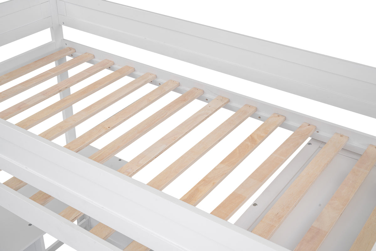 White Twin Loft Bed with Desk