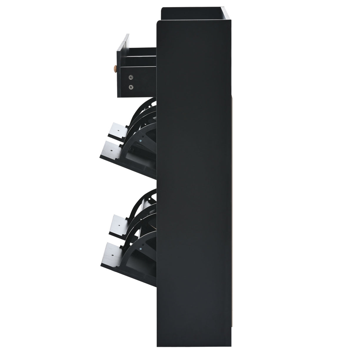 Modern Black Double-Layer Shoe Cabinet with Drawers