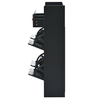 Modern Black Double-Layer Shoe Cabinet with Drawers