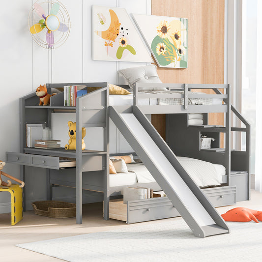 Twin Bunk Bed with Storage Gray