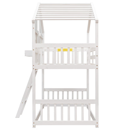 Twin House Bunk Bed with Ladder White