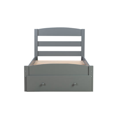 Grey Twin Platform Bed with Storage Drawer