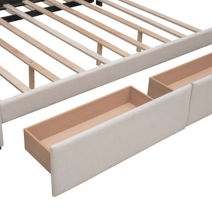 Upholstered Platform Bed Queen Dark Beige