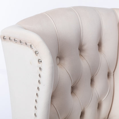 Upholstered Counter Bar Stools Set of 2 Beige