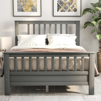 Wooden Platform Bed with Footboard Gray
