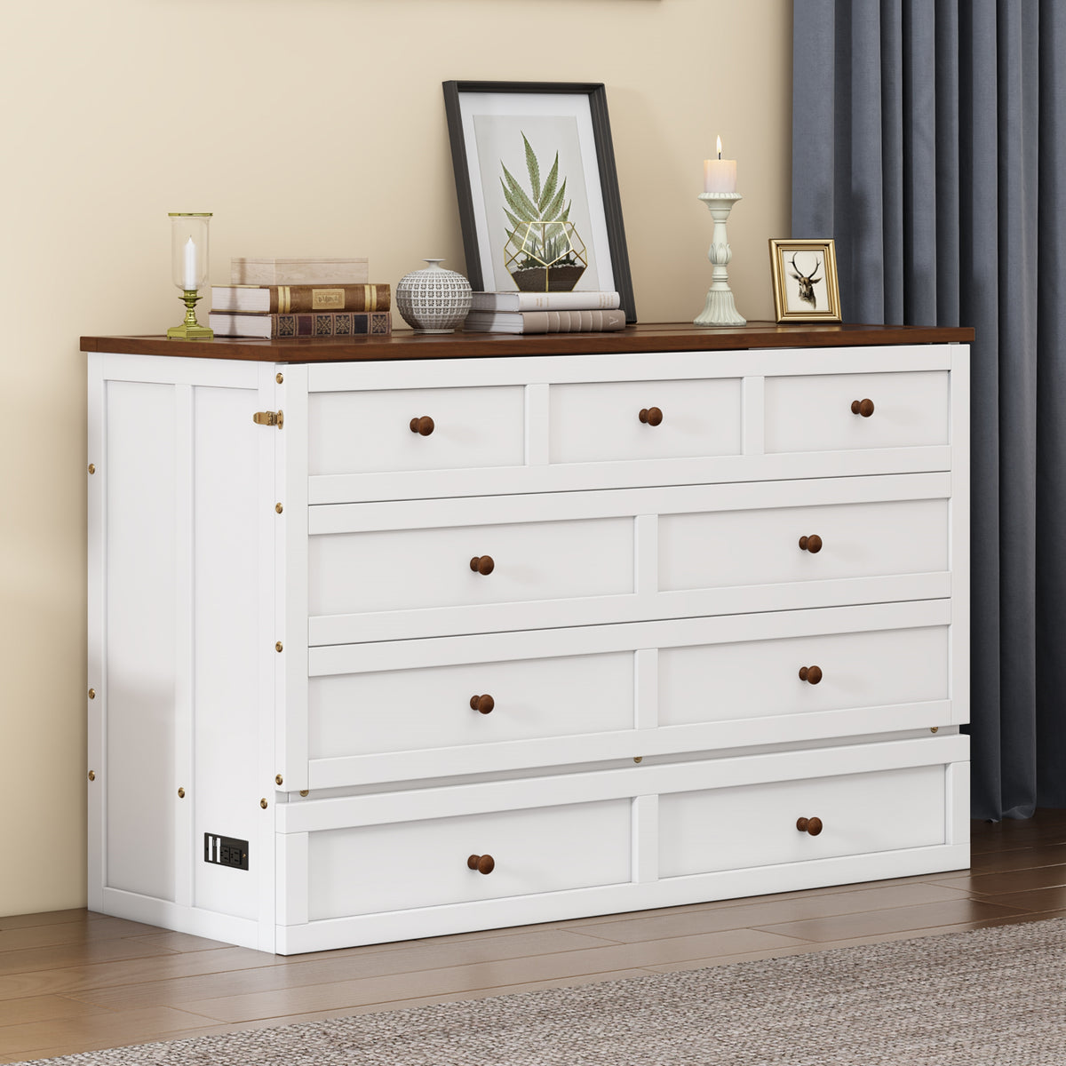 Pine Murphy Bed Queen White Walnut